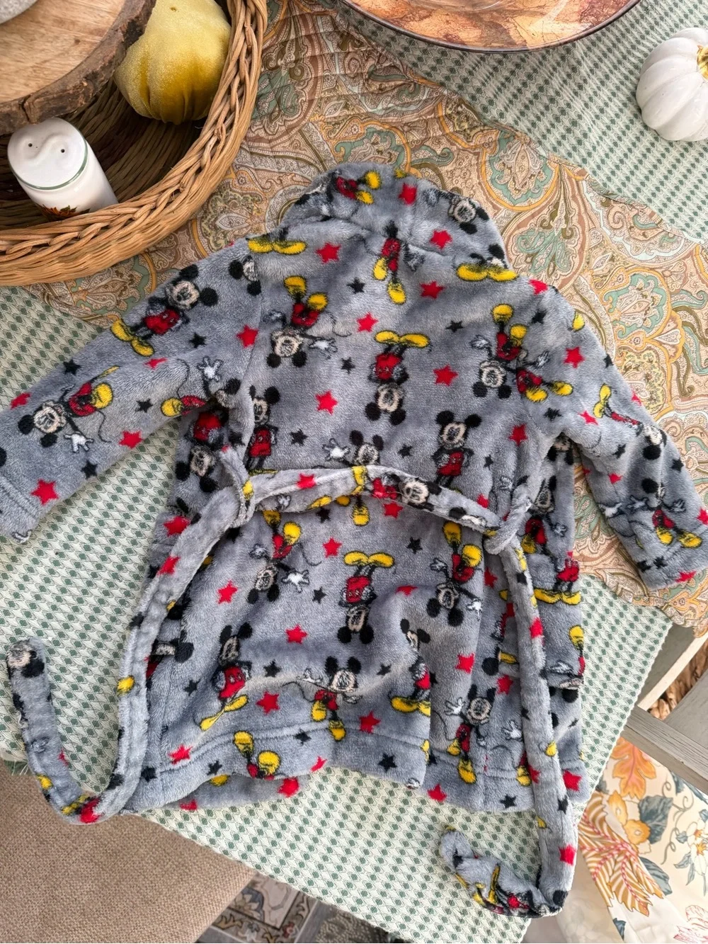 Mickey Mouse Toddler Boy Pajama Robe 2T Plush Grey Fleece Pajama Robe